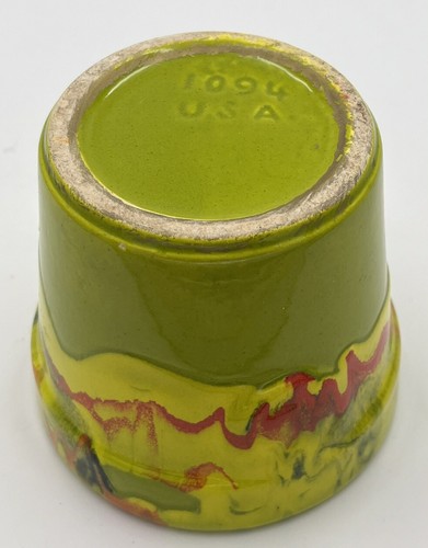 VTG MCM USA1094 Pottery Drip Glaze Planter/Utensil Holder Chartreuse Orange 4.5” - Picture 4 of 6