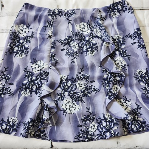Women's Vertical Flounce Midi Skirt Size 14 Side Zip Hand Sewn Purple Flare  - Picture 8 of 15