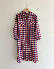 Vintage 80?s Shirt Dress Colourful Check Long Sleeves Mid Calf  L 14 Handmade