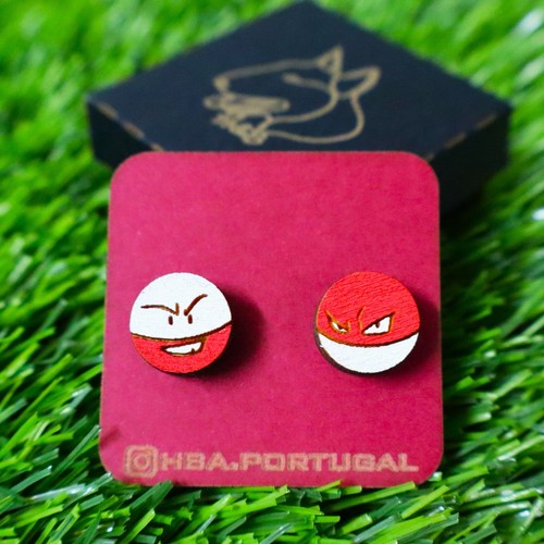 Wooden Pokémon Earrings, Voltorb, Electrode, Colorful Gamer Geek Gift, Anime Fan - Picture 2 of 2