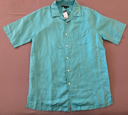 Men's DANIEL CREMIEUX Aqua Blue S/S Silk Linen Shirt Medium M $75 NEW NWT - Picture 2 of 5