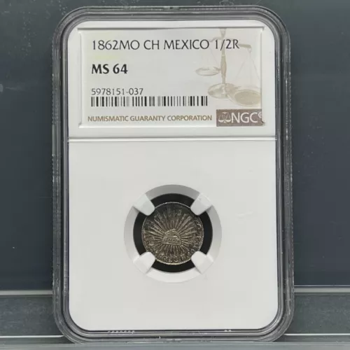 Mexico 1862 MO CH 1/2 Real NGC MS64