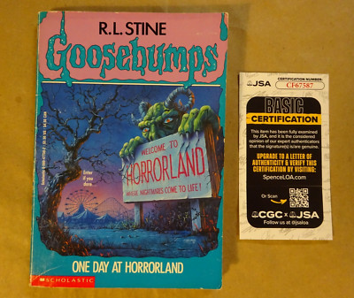 Signed RL Stine Tim Jacobus One Day At Horrorland Goosebumps 1st Ed Book JSA COA