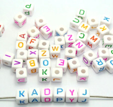 60 White with Colorful Assorted Alphabet Letter Cube Pony Beads 9X9mm