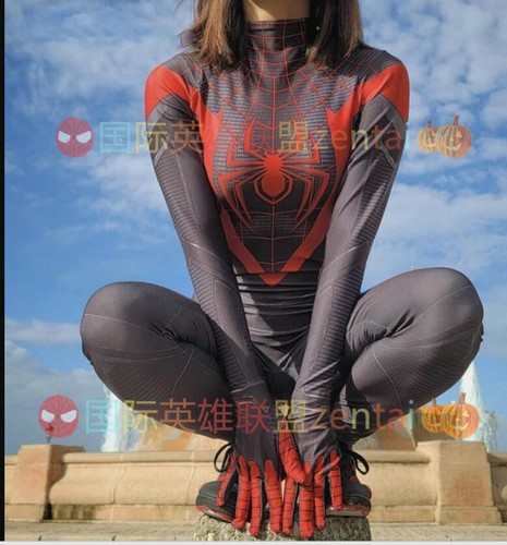 Miles Morales Spider-Woman Jumpsuit Cosplay Costume Halloween Props Adult Kids - Picture 3 of 4