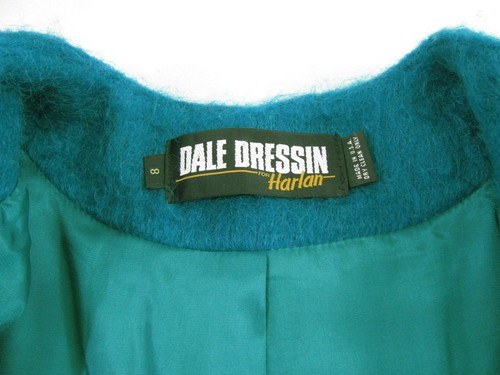 Vintage Teal Green long Coat Size 8 Mohair Wool Dale Dressin For Harlan USA   - Picture 6 of 9