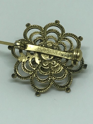 Freirich goldfarbene Miniatur-Brosche 1 Zoll Blumenmuster  - Bild 4 von 6