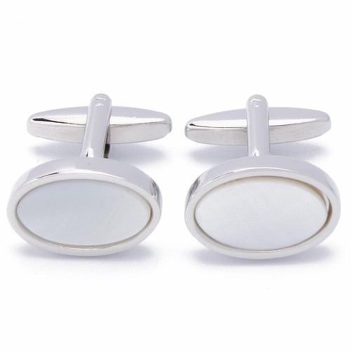 Cufflinks - Oval Silver with White Mother of Pearl - Picture 5 of 5