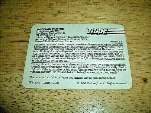 TARJETAS DE ACCIÓN GI JOE MILTON BRADLEY HASBRO MOUNTAIN TROOPER/ALPINE #25 1986 - Imagen 4 de 4