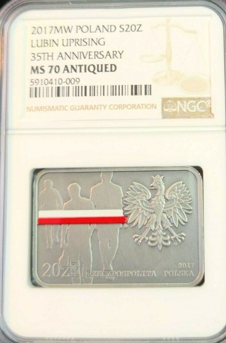 2017 POLAND SILVER 20 ZLOTYCH LUBIN UPRISING ANNIVERSARY NGC MS 70 ANTIQUED - Picture 5 of 5
