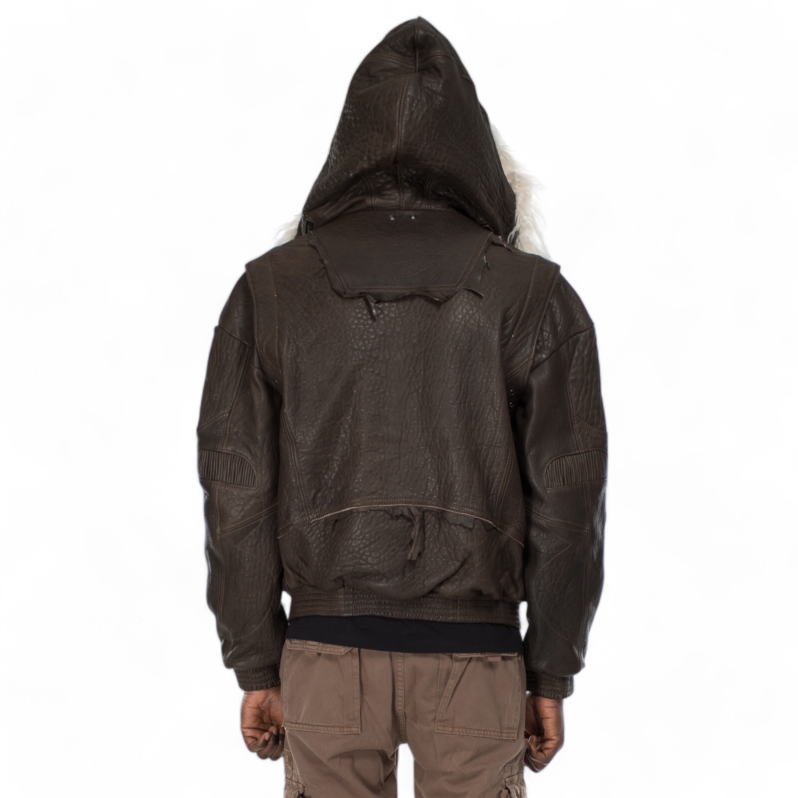 ITALIAN HANDMADE MEN GENUINE BUBBLY BROWN LAMB LEATHER HOODED JACKET S TO 3XL image 6