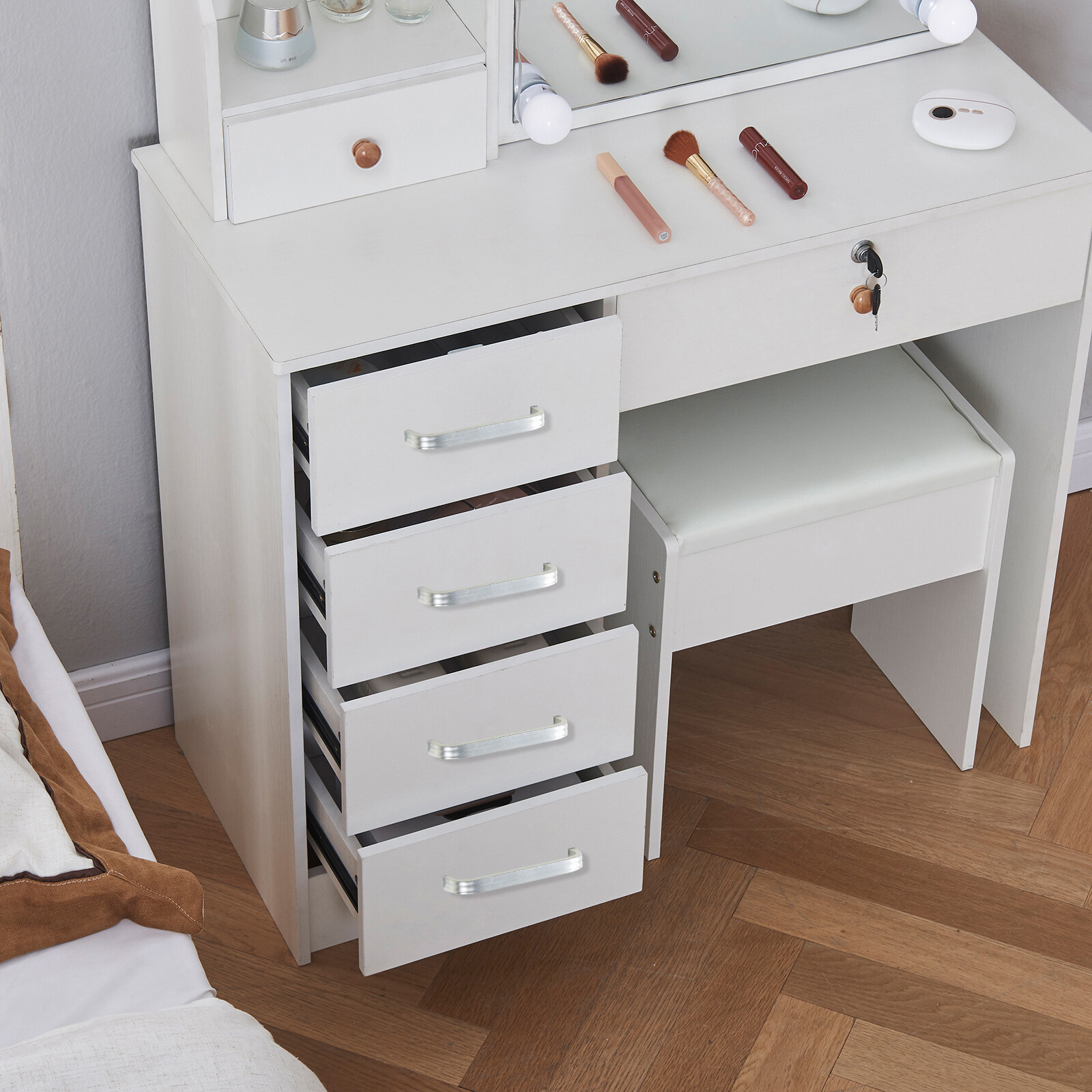 Mondeer Schminktisch Mit LED-Spiegel - Weiß 67x36x138cm