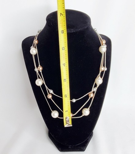 White and Rose Gold Three Strand Necklace Silver Chain - Picture 3 of 3