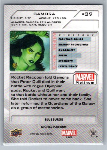 2023 Upper Deck Marvel Platinum Gamora Blue Surge #39 - Imagen 2 de 2
