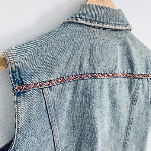 Vtg 90s Abercrombie & Fitch Light Wash Distressed Denim Trucker Vest Small - Picture 4 of 9