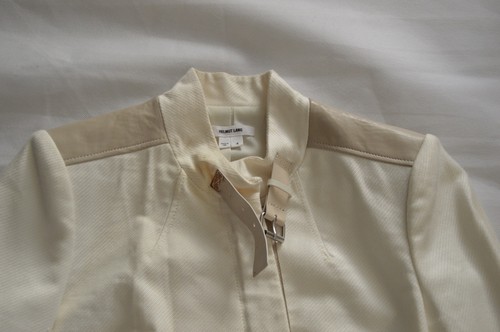 Helmut Lang Cream/White Leather Trim Zip Through Jacket Coat Womens UK 8 US 4 - Picture 2 of 11