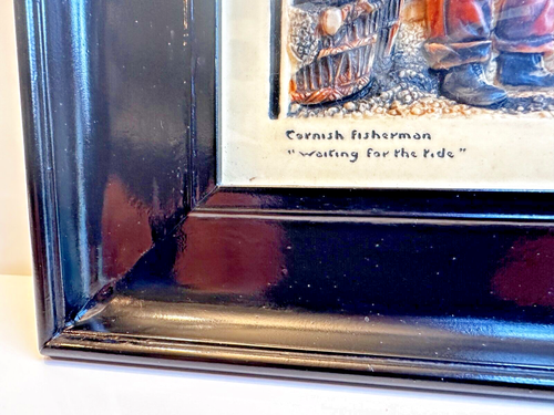 FRAMED & GLAZED OSBORNE IVOREX Plaque - Cornish Fisherman "Waiting For The Tide" - Picture 3 of 5