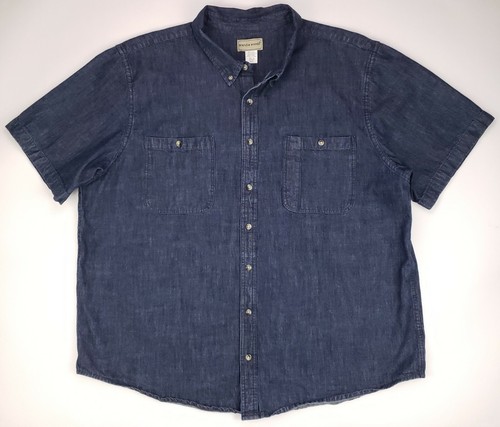 3XLT Denim Shirt Mens Blue Short Sleeves Scandia Woods Cotton Tall XXXLT Button - Picture 2 of 12
