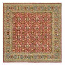 14' x 14' Red Hand Knotted Antiqued Oushak Design Soft Wool Square Rug R65928