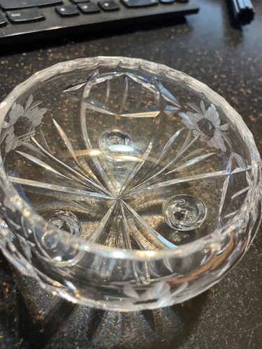 "De colección Pesado Corte a Mano Grabado Cristal Bohemio 3 Patas Caramelo Baratija Plato Cuenco 4""" - Imagen 18 de 18
