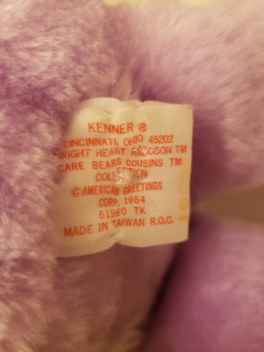 Vintage 1984 Bright Heart Waschbär Care Bear Cousins lila Plüschtier Stofftier - Bild 4 von 4