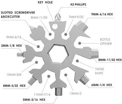 Portable 18 in1 EDC Gear Wrench Snowflake Multi Tool Travel Screwdriver KeyChain