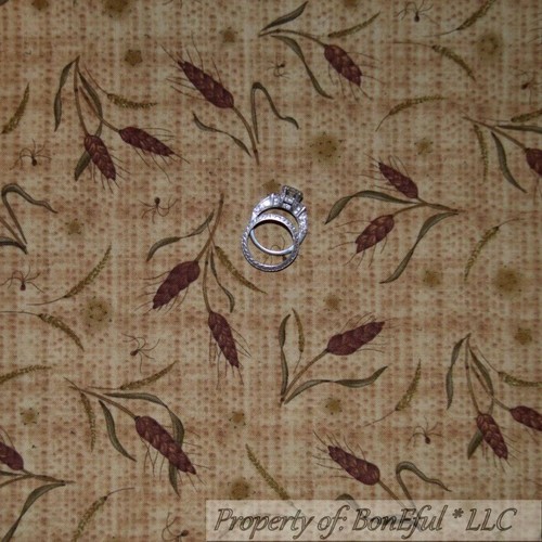BonEful Fabric FQ Cotton Quilt Brown Plaid Harvest Wheat Thanksgiving Fall Farm - Picture 9 of 11