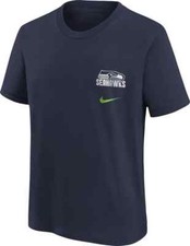 Nike Youth Seattle Seahawks Back Slogan T-Shirt, Navy, S