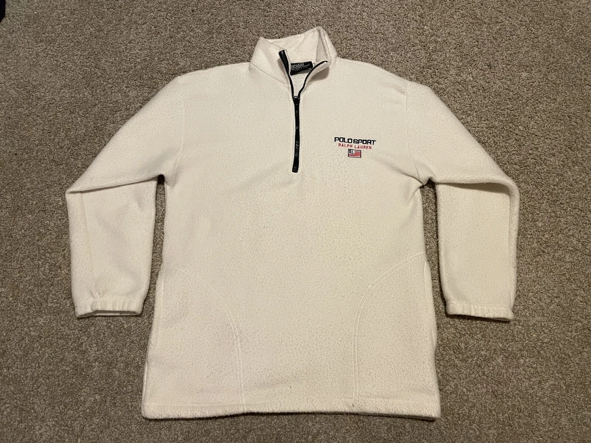 Vintage Polo Sport Ralph Lauren Fleece 1/4 Zip Cream Made In Usa Men Size  Medium