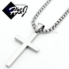 16-36"MEN Stainless Steel 2/3/4mm Silver Smooth Box Link Chain Cross Pendant SP