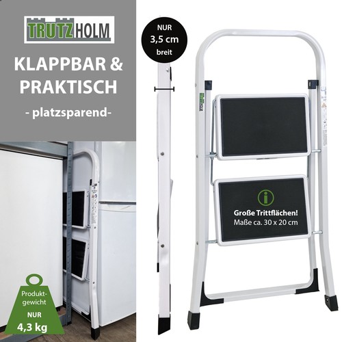 Trittleiter Klappleiter Klapptritt 2 Stufen klappbar 150 kg Haushaltsleiter - Bild 6 von 9