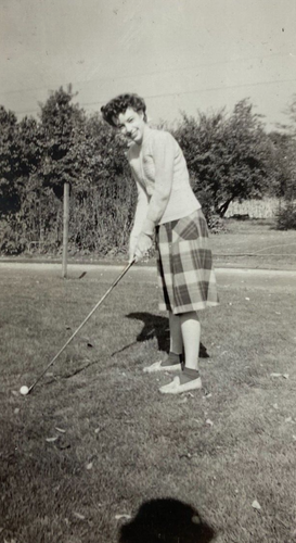 Woman With Golf Club Smiling At Camera Plaid Shorts B&W Photograph 3 x 4.75 - Picture 1 of 3
