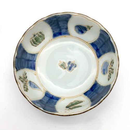 Cuenco japonés festoneado de porcelana fina motivo vegetal en relieve pintado a mano MCM - Imagen 6 de 14