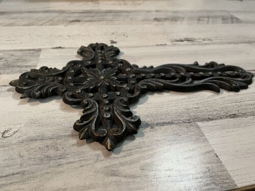 Vintage Cast Iron Crucifix Wall Hanging 14.5” Marked With A 2 On Back Cast Iron - Picture 2 of 5