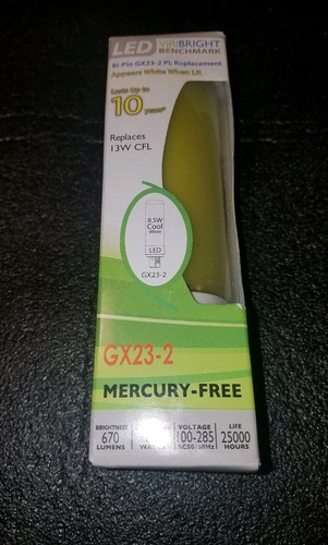 2 Two Viribright Benchmark LED Light Bulb GX23-2 PL 50/60Hz 25000hr 8.5w 670 Lum - Picture 2 of 6