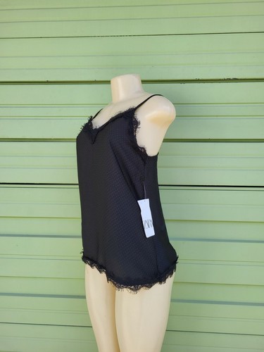 NEW ZARA BLACK SHINY TOP WITH LACE V NECK STRAPS SIZE XS #2042J - Picture 9 of 12