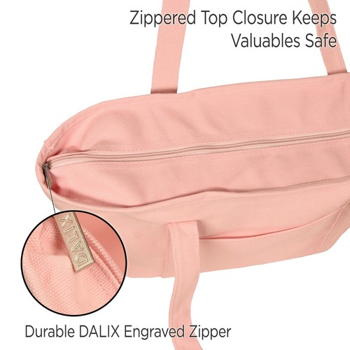 DALIX Womens 23" Deluxe 24 oz. Cotton Canvas Tote Bag Zippered - Picture 14 of 31