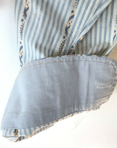 TOMMY BAHAMA DENIM Mens Size XL Blue White & Yellow Striped Print Shirt - Picture 5 of 5