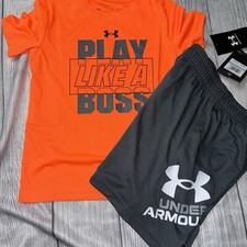 Under Armour Little Boys Size 5 Orange Boss Bright Outfit Set NEW