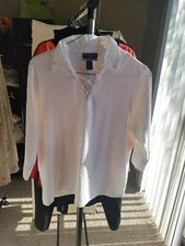 Notations sport women's blouse size 2X white polyester 3/4 sleeves