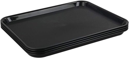 Black 4-Pack Plastic Fast Food Serving Tray, 17.25" X 13.35", Rectangular Food T - Picture 10 of 12