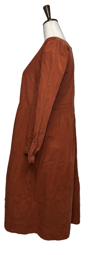 Madewell Corduroy Puff Sleeve A Line Dress Womens M Knee Length Orange Rust - Picture 3 of 7