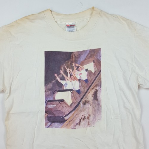 Vintage 90s Roller Coaster Theme Park Ride Herren Large Retro Promo T-Shirt weiß - Bild 2 von 15