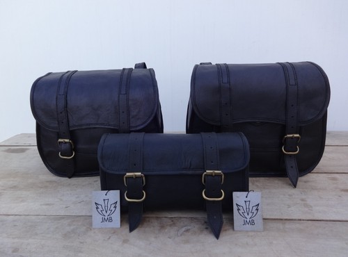 Motorcycle Leather Pouch Panniers Black Side Saddle Bag Saddlebags Bags Tool 3 - Picture 11 of 16