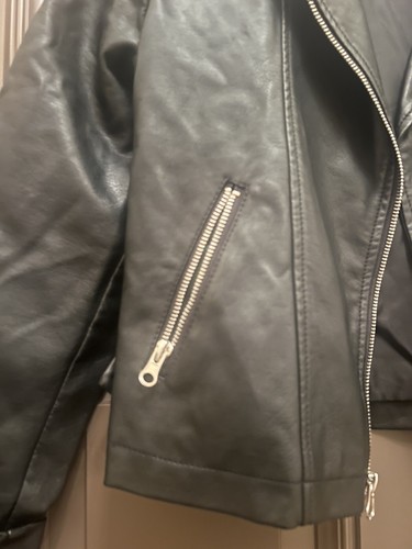 Me Jane Girls Faux Black Leather Biker Jacket Butterfly Embroidered Back 12 - Picture 4 of 10