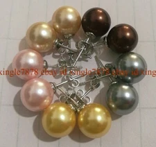 Lots 5 Pairs 14mm Huge South Sea Shell Pearl 925 Silver Stud Earrings