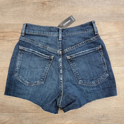 EXPRESS MIDI HIGH RISE Denim Jeans Shorts Raw Edge Hem Gr. 00 Neu mit Etikett - Bild 3 von 8