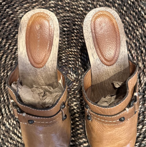 Banana Republic Shoes Womens Size 8 Clogs Brown Studs Strap Wooden Heels Mules - Picture 5 of 18