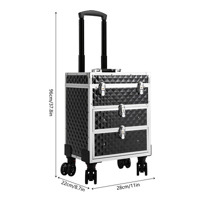Professional Makeup Case Rolling Cosmetology Case with Sliding Drawers Black