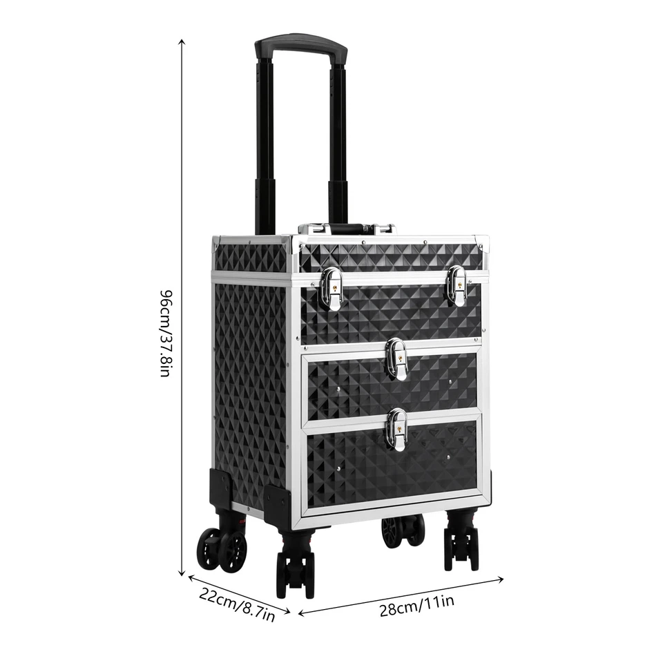 Professional Makeup Case Rolling Cosmetology Case With Sliding Drawers Black USA - Image 2 of 4